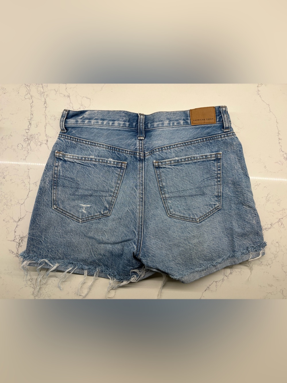 American Eagle Outfitters Women's Light Blue Distressed Denim Shorts - Picture 8 of 12